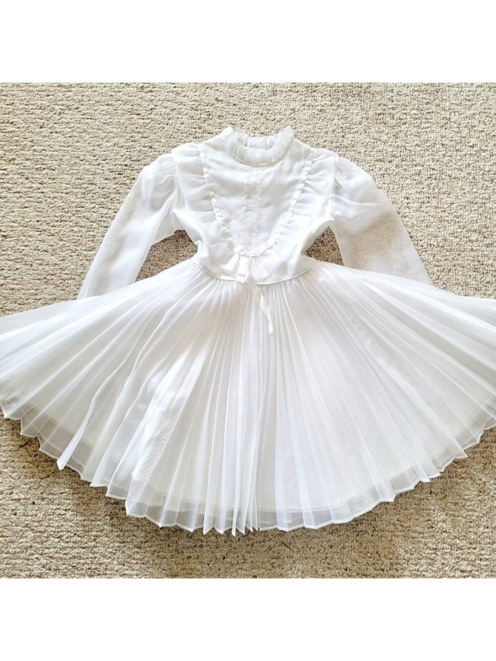 Vintage Girls Party Dress Size 10 White Communion Praire Lace Pleats Twirl 70s